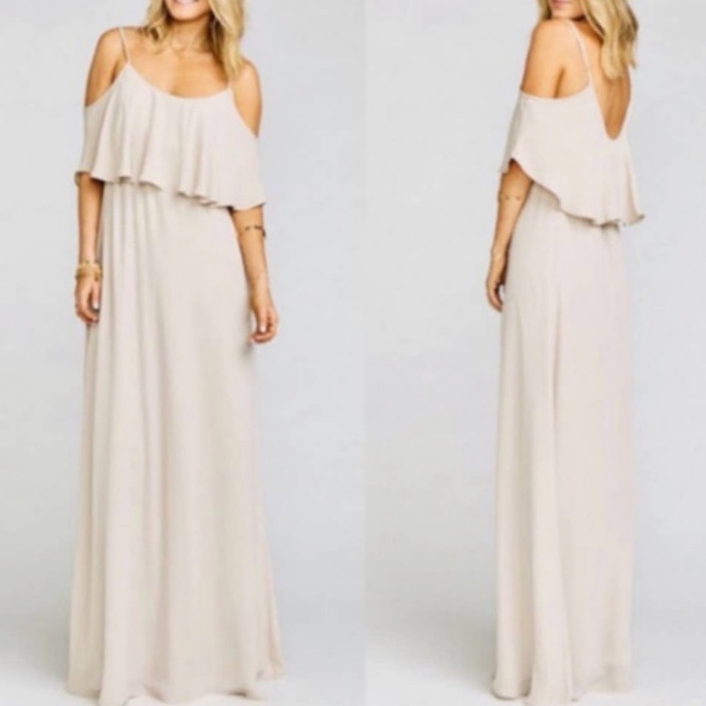 Show Me Your Mumu Caitlin Ruffle Maxi Dress – Size Small – Sand/Crisp
